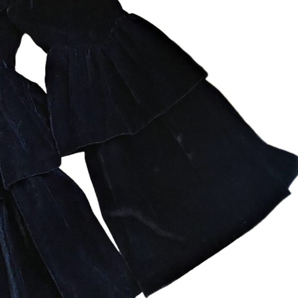 Vintage ruffles tiered black velvet dress - Picture 7 of 15